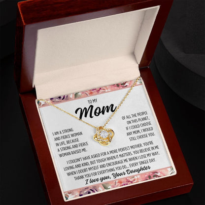 To Mom From Daughter "I am a strong..." Love Knot Necklace