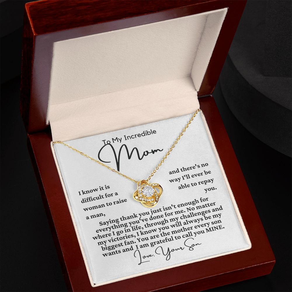 To Mom From Son "I know it is difficult..." Love Knot Necklace