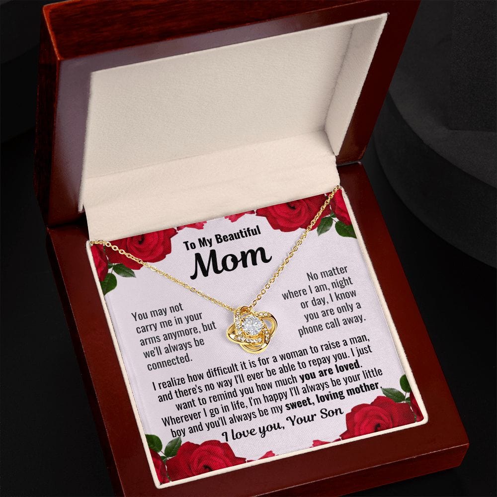 To Mom From Son "You may not carry me..." Love Knot Necklace