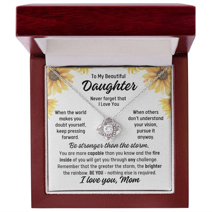 To Daughter From Mom "When the world..." Love Knot Necklace