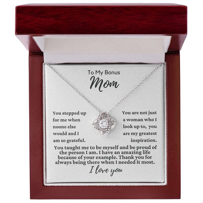 To My Bonus Mom "You stepped up..." Love Knot Necklace