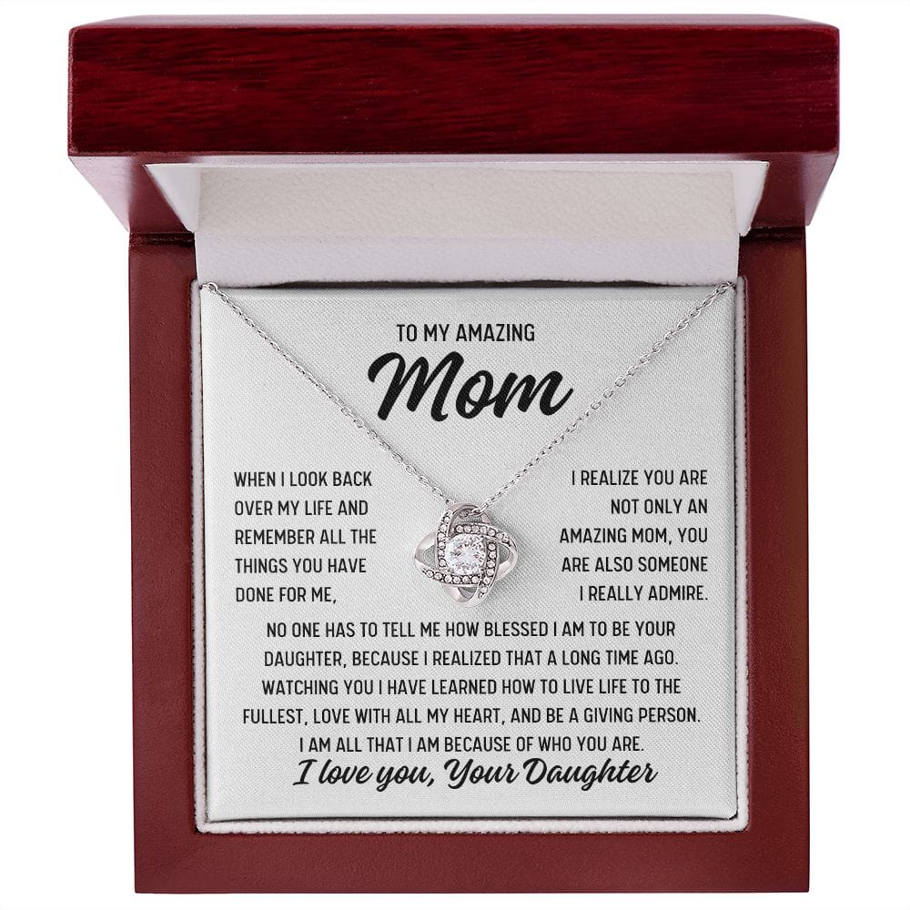 To Mom From Daughter "When I look back over..." Love Knot Necklace