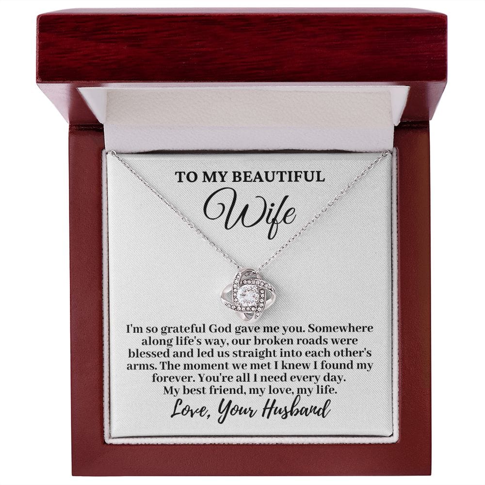 To My Beautiful Wife "I'm so grateful..." Love Knot Necklace
