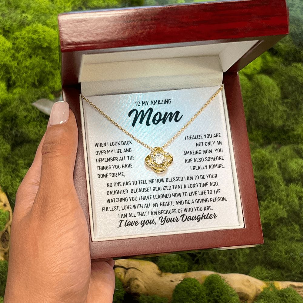 To Mom From Daughter "When I look back over..." Love Knot Necklace