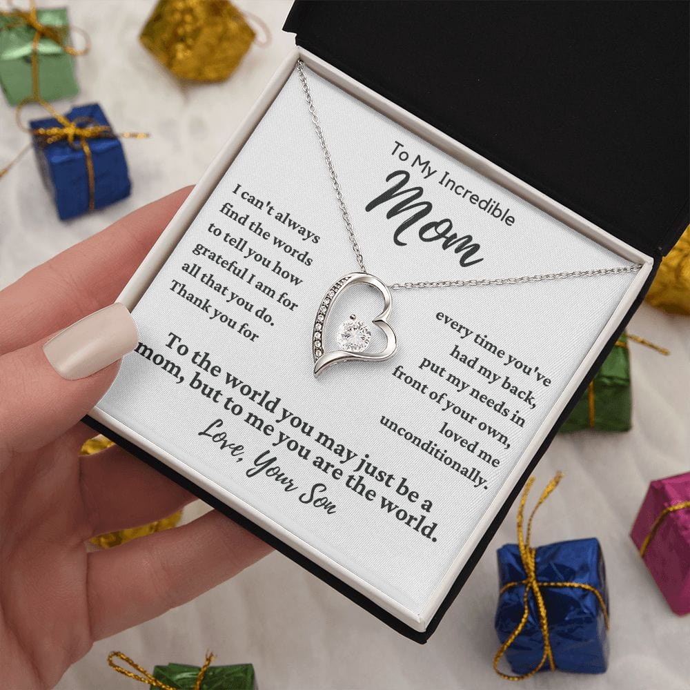 To Mom From Son "I can't always find the words..." Heart Necklace