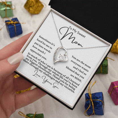 To Mom From Son "Sometimes it's hard for me..." Heart Necklace