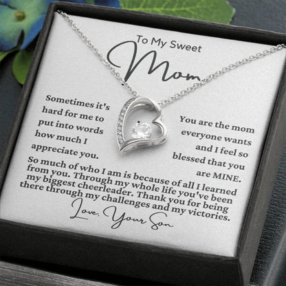 To Mom From Son "Sometimes it's hard for me..." Heart Necklace
