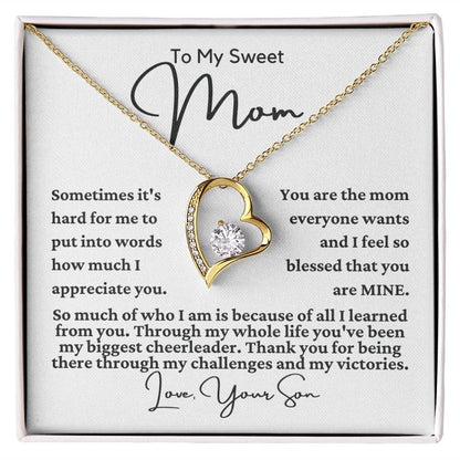 To Mom From Son "Sometimes it's hard for me..." Heart Necklace