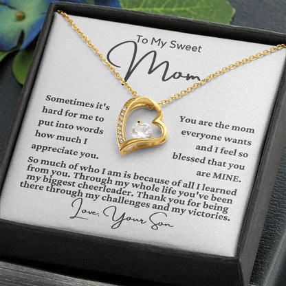 To Mom From Son "Sometimes it's hard for me..." Heart Necklace