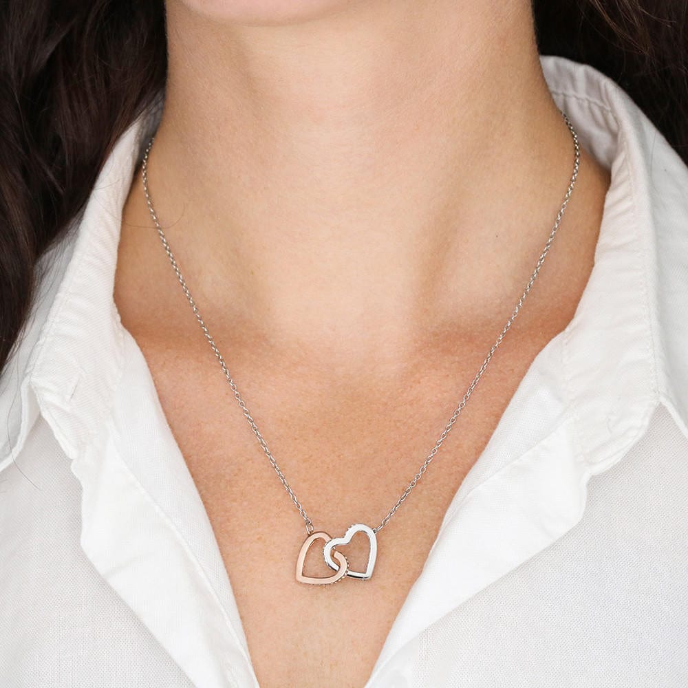 Gift to Wife... Love Is Kind -   Interlocking Hearts with Sparkling Cubic Zirconia Crystals with White Gold and Rose Gold over Stainless Steel