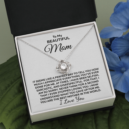 Perfect Day... Love Knot 14K White Gold Over Stainless Steel Necklace To Mom From Son or Daughter