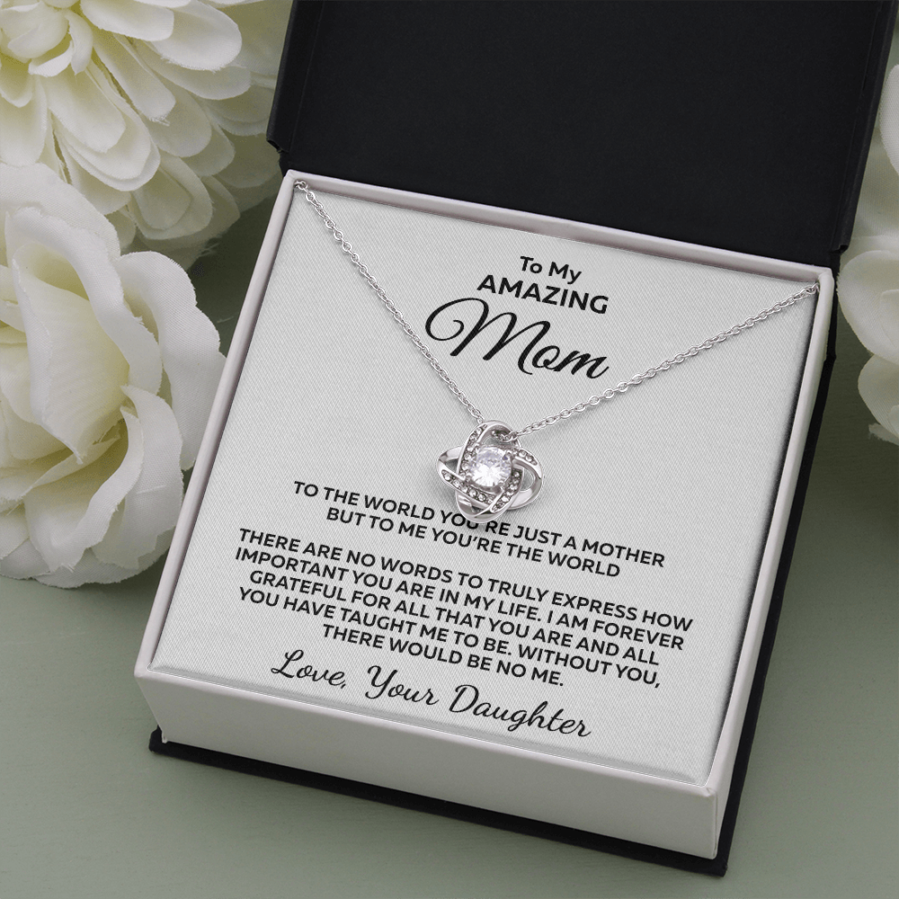 You're The World... Love Knot 14K White Gold Over Stainless Steel Necklace To Mom From Daughter