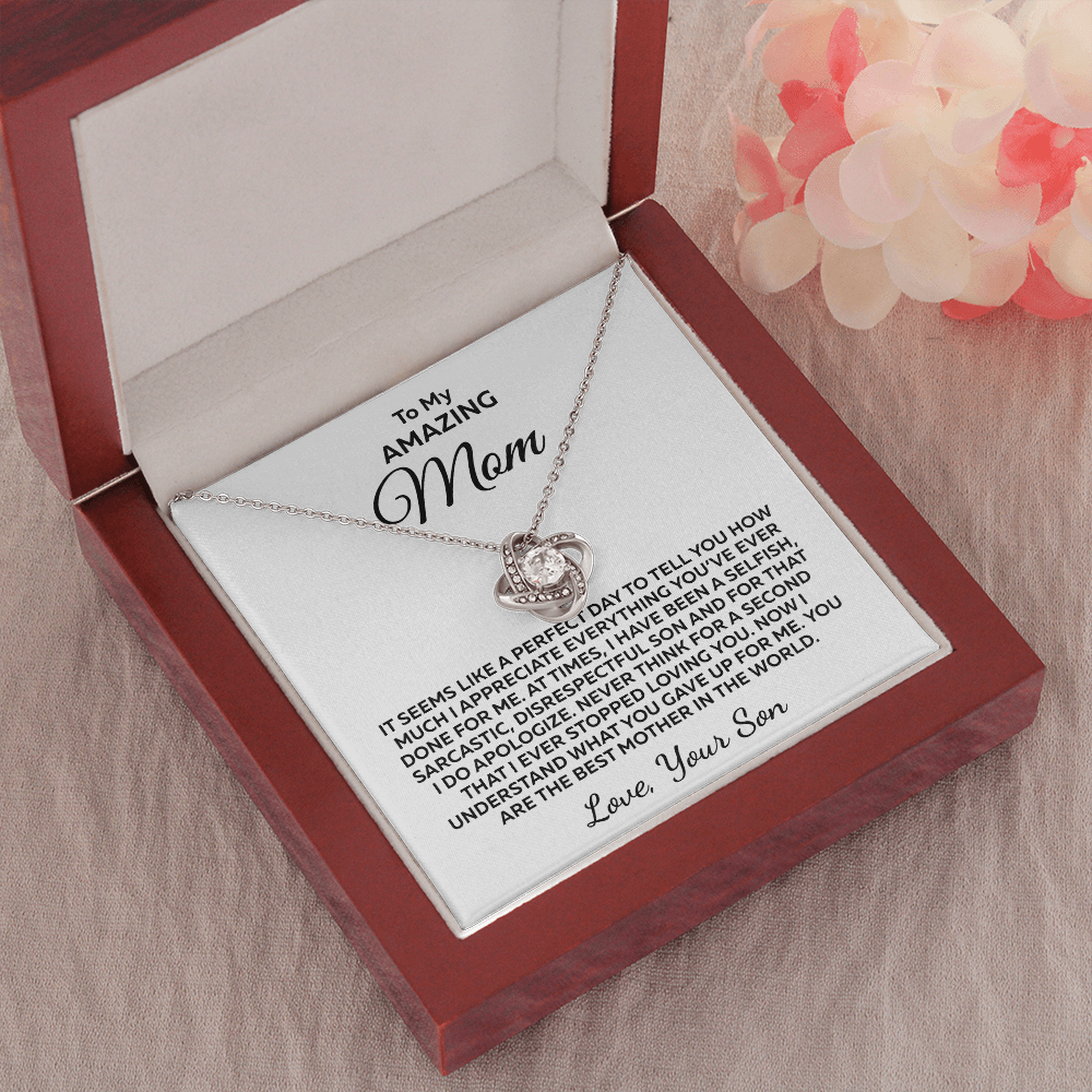 A Perfect Day To... Love Knot 14K White Gold Over Stainless Steel Necklace To Mom From Son