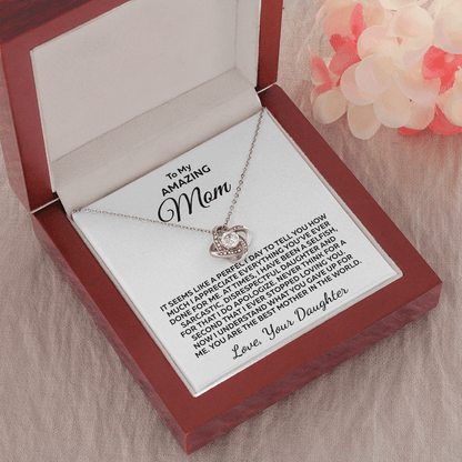 A Perfect Day To... Love Knot 14K White Gold Over Stainless Steel Necklace To Mom From Daughter