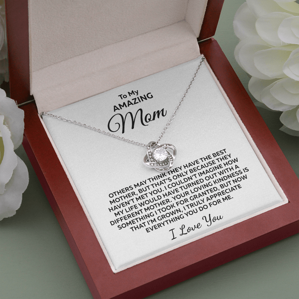 Others May Think... Love Knot 14K White Gold Over Stainless Steel Necklace To Mom from Son or Daughter