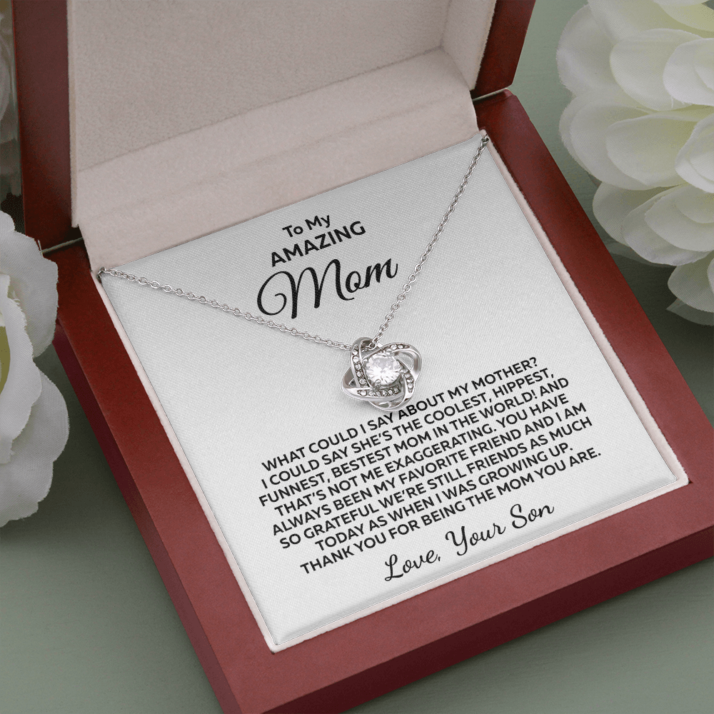 What Can I Say... Love Knot 14K White Gold Over Stainless Steel Necklace To Mom From Son
