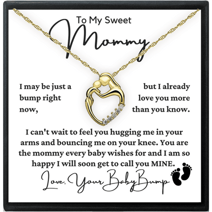 To Mom-to-Be From Baby Bump "I may be just a bump..." Mom Heart Necklace