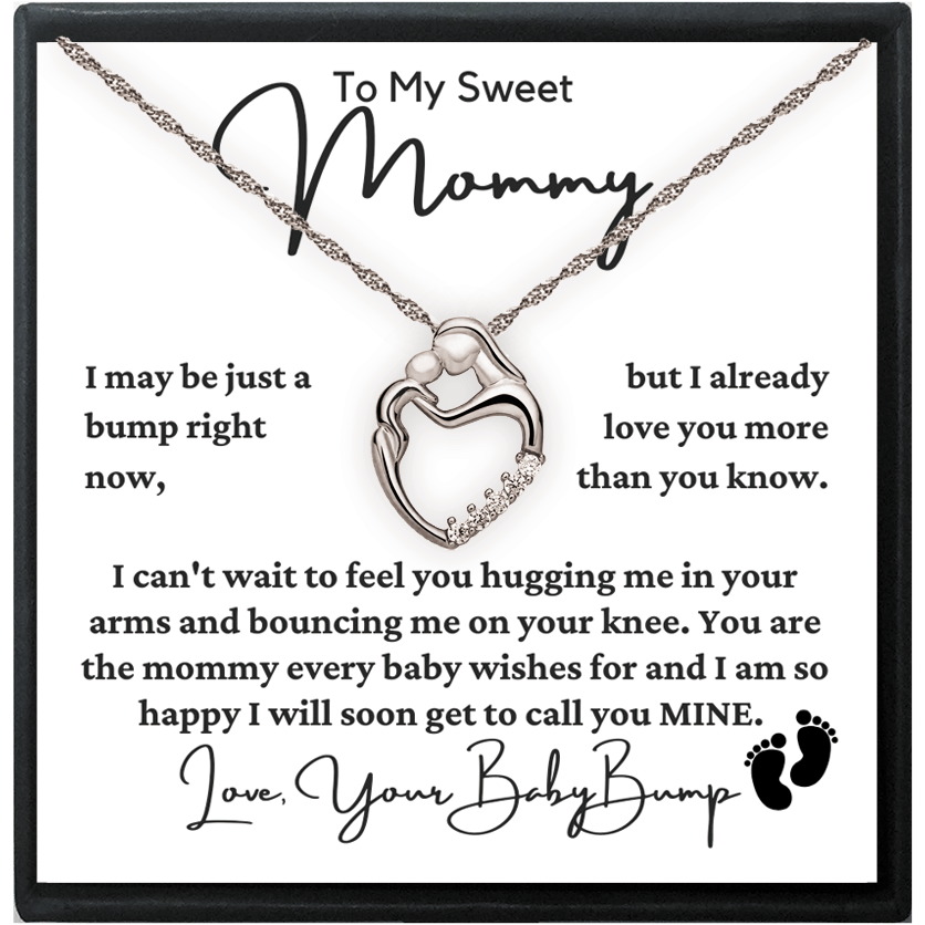 To Mom-to-Be From Baby Bump "I may be just a bump..." Mom Heart Necklace